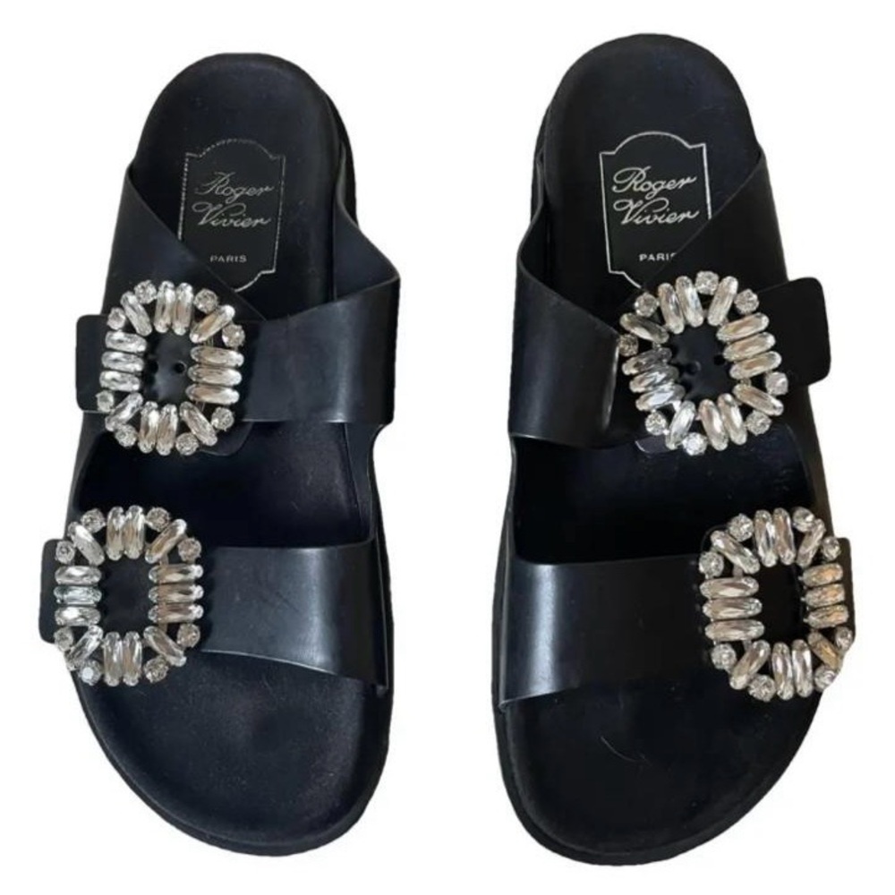 Roger Vivier Slidy Viv Buckle Open Toe Leather Mules Women’s Size 38